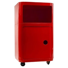 Chariot de service/unité de rangement à base carrée Componibili de Kartell en rouge, années 1960