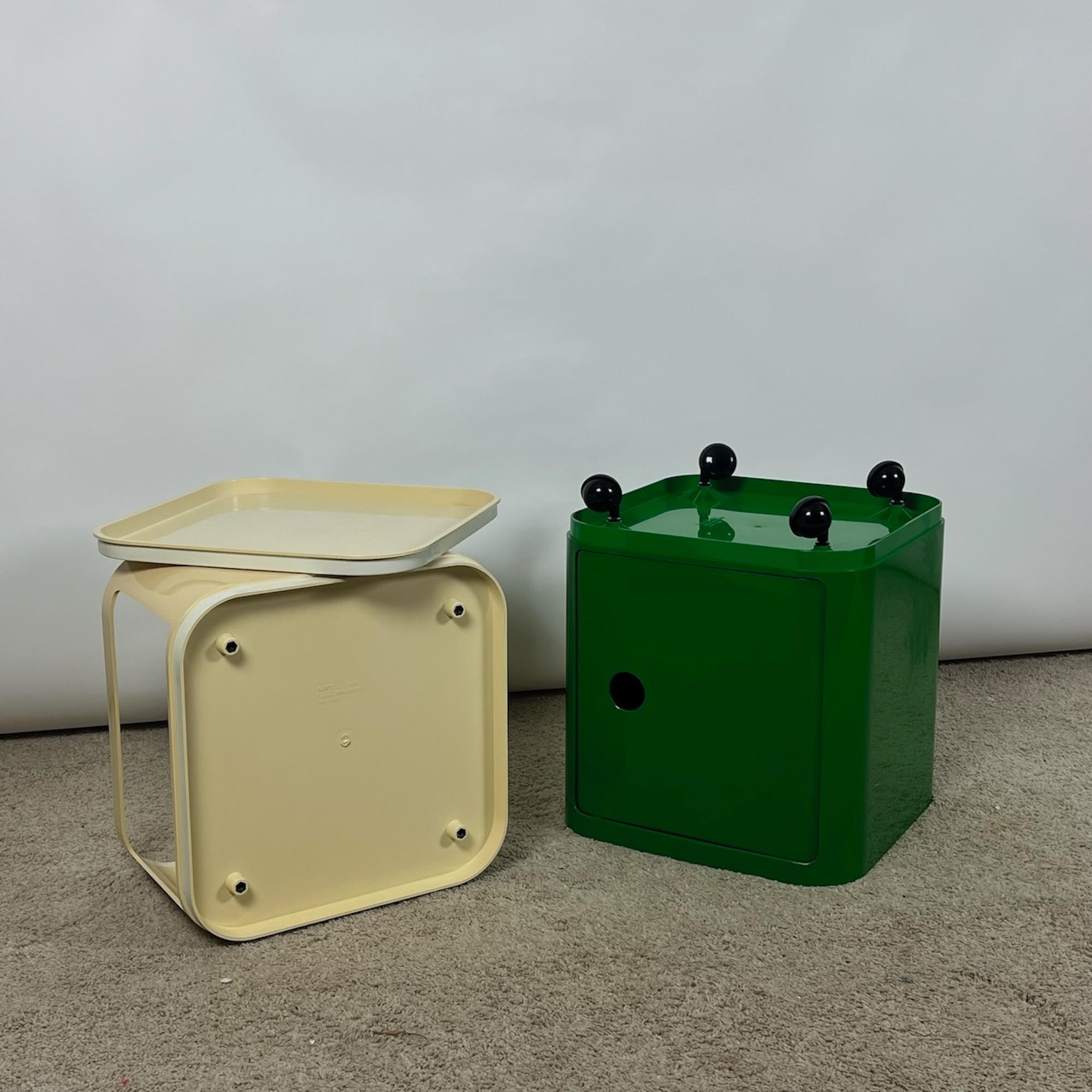 Plastic Kartell 'Componibili' Square Based Cabinet Modules in green and white, 1960s For Sale