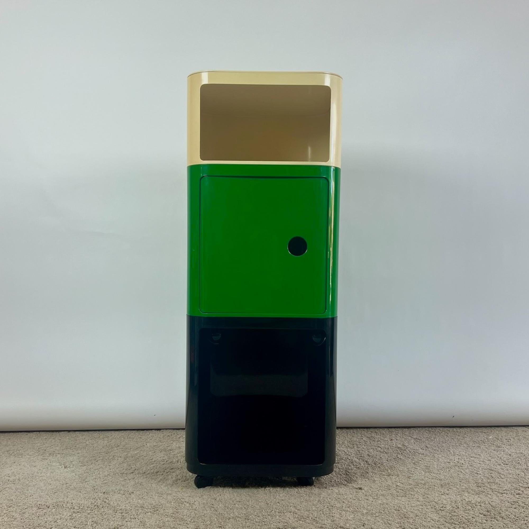 Italian Kartell 'Componibili' Square Based Modules in green black and white, 1960s