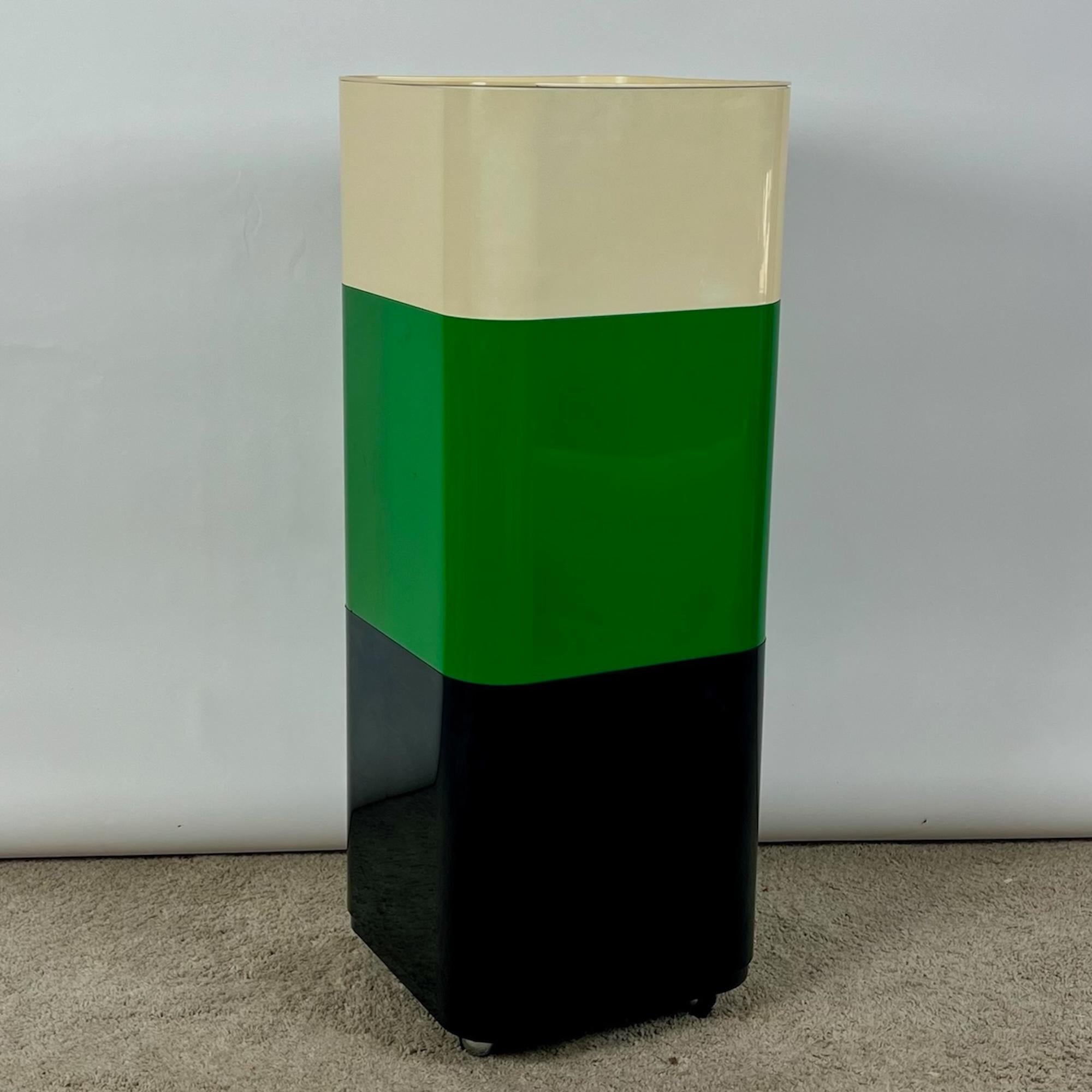 Plastic Kartell 'Componibili' Square Based Modules in green black and white, 1960s