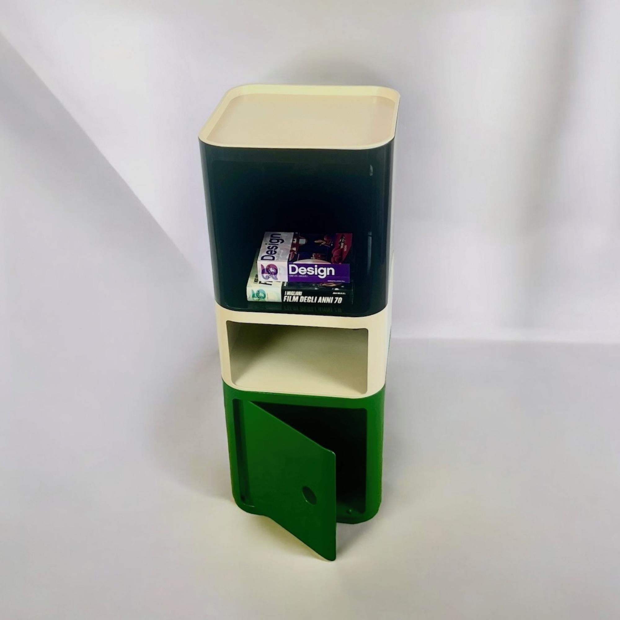 Italian Kartell 'Componibili' Square Based Modules in green black and white, 1960s