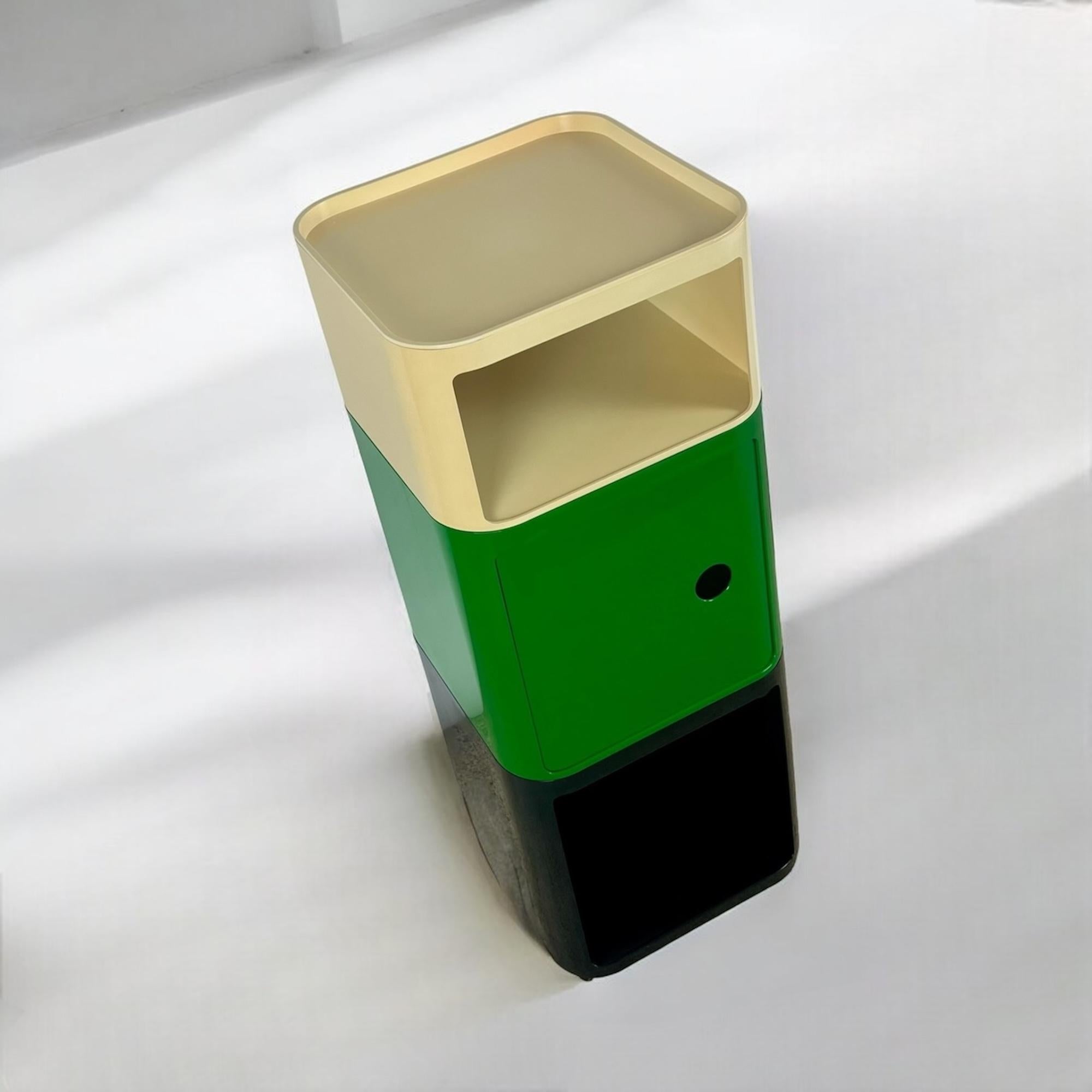 Mid-20th Century Kartell 'Componibili' Square Based Modules in green black and white, 1960s