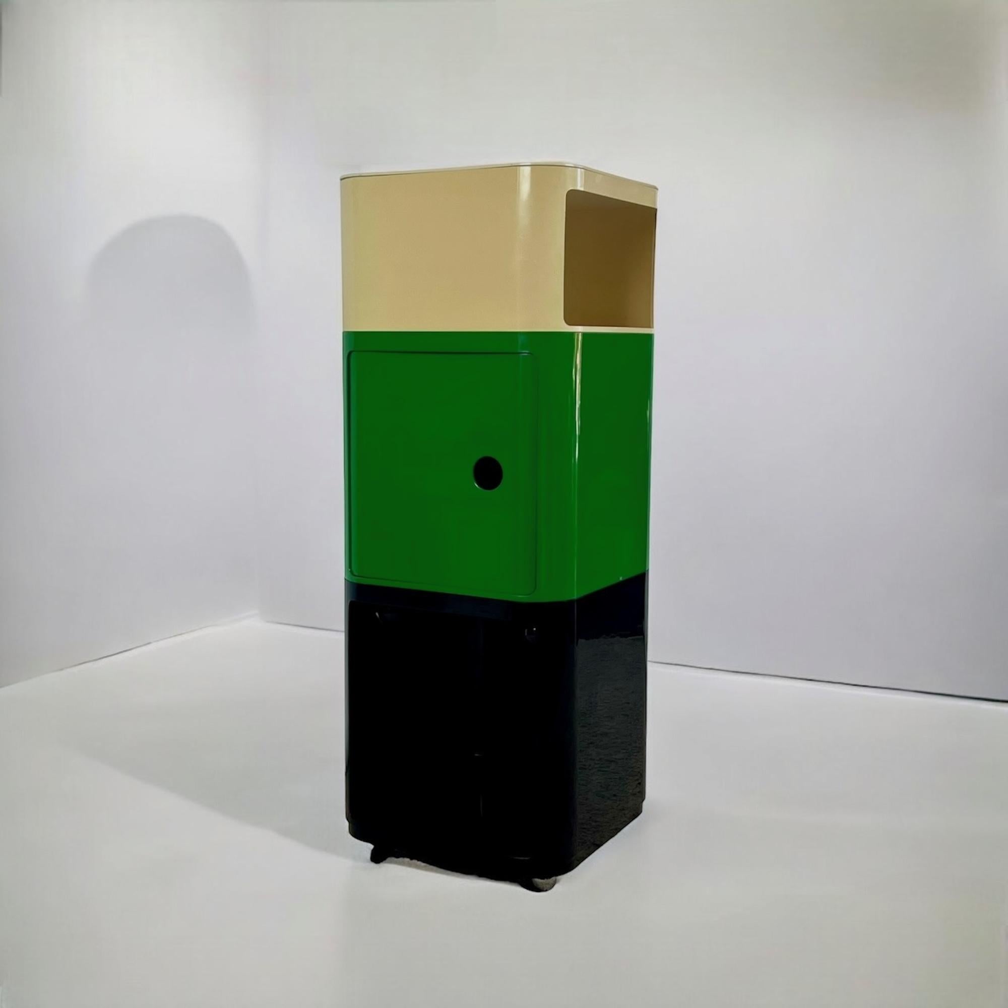 Plastic Kartell 'Componibili' Square Based Modules in green black and white, 1960s