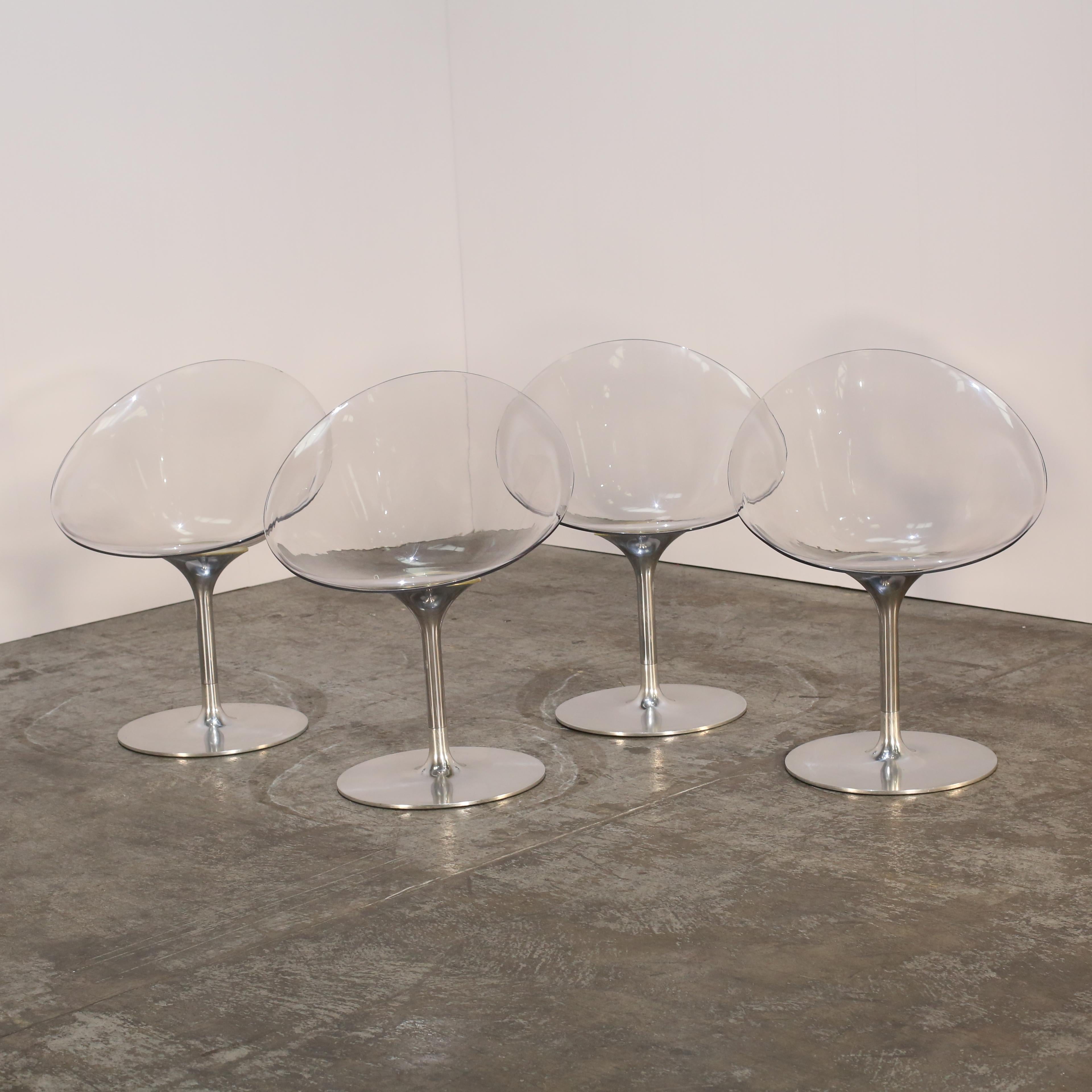 Introducing the Eros Swivel Chair, a stunning creation by renowned designer Phillippe Starck for Kartell. This luxurious chair features a unique and eye-catching design, with a smooth swivel base and a comfortable curved seat. Crafted with the