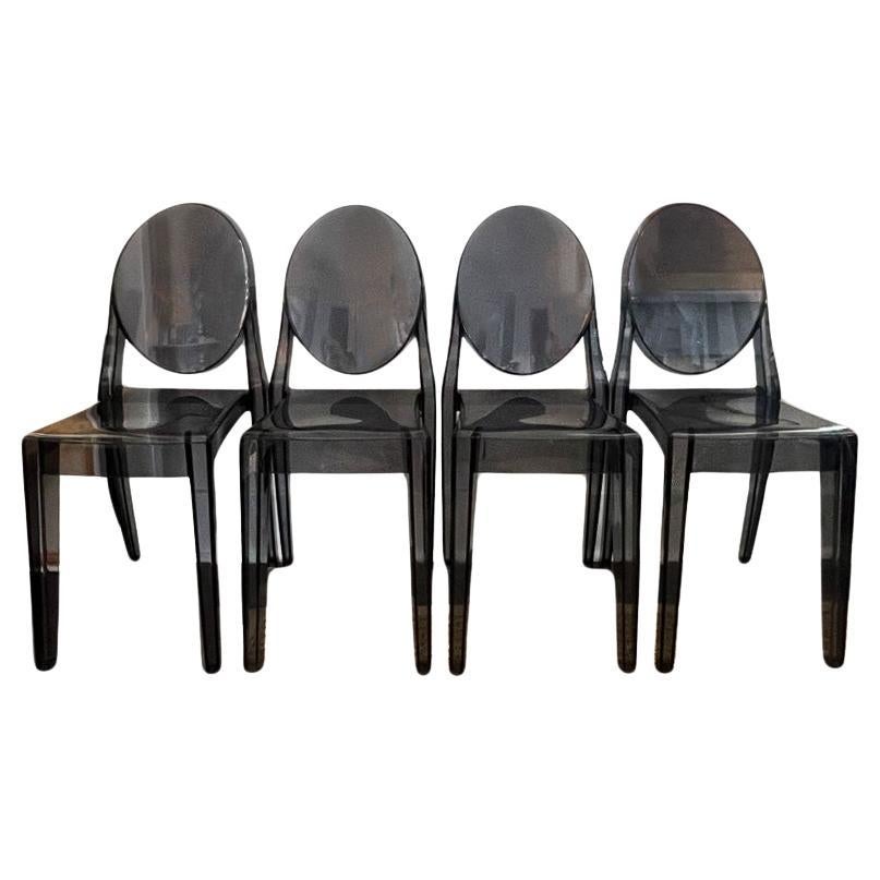 Chaises d'appoint Kartell grises Ghost de Phillipe Starck - Lot de 4