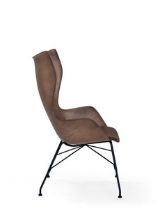 Kartell K-Wood Arm-Chair by Philippe Starck in Dark Wood Black with Leather Seat