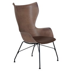 Kartell K-wood Arm-Chair by Philippe Starck in Dark Wood Black with Leather Seat