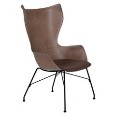 Kartell K-Wood Arm-Chair by Philippe Starck in Dark Wood Black with Leather Seat