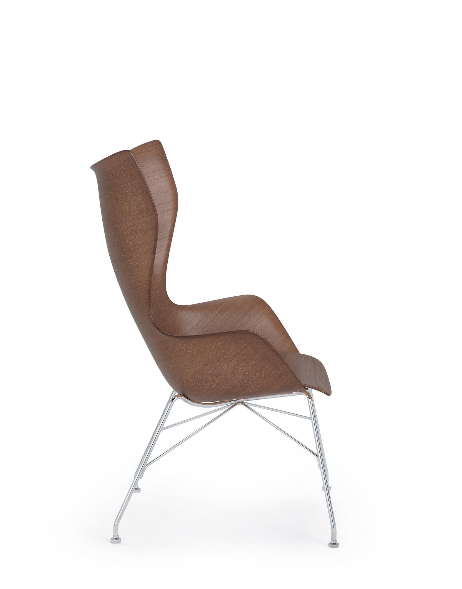 Modern Kartell K-wood Arm-Chair by Philippe Starck in Dark Wood Chrome For Sale