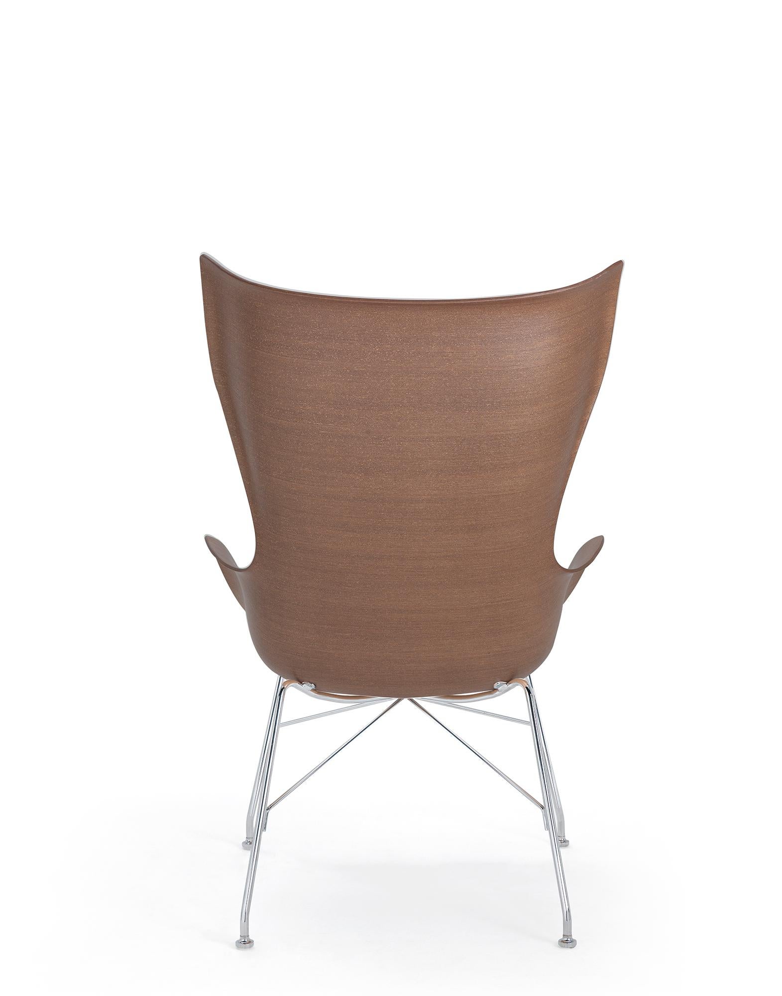 Italian Kartell K-wood Arm-Chair by Philippe Starck in Dark Wood Chrome For Sale