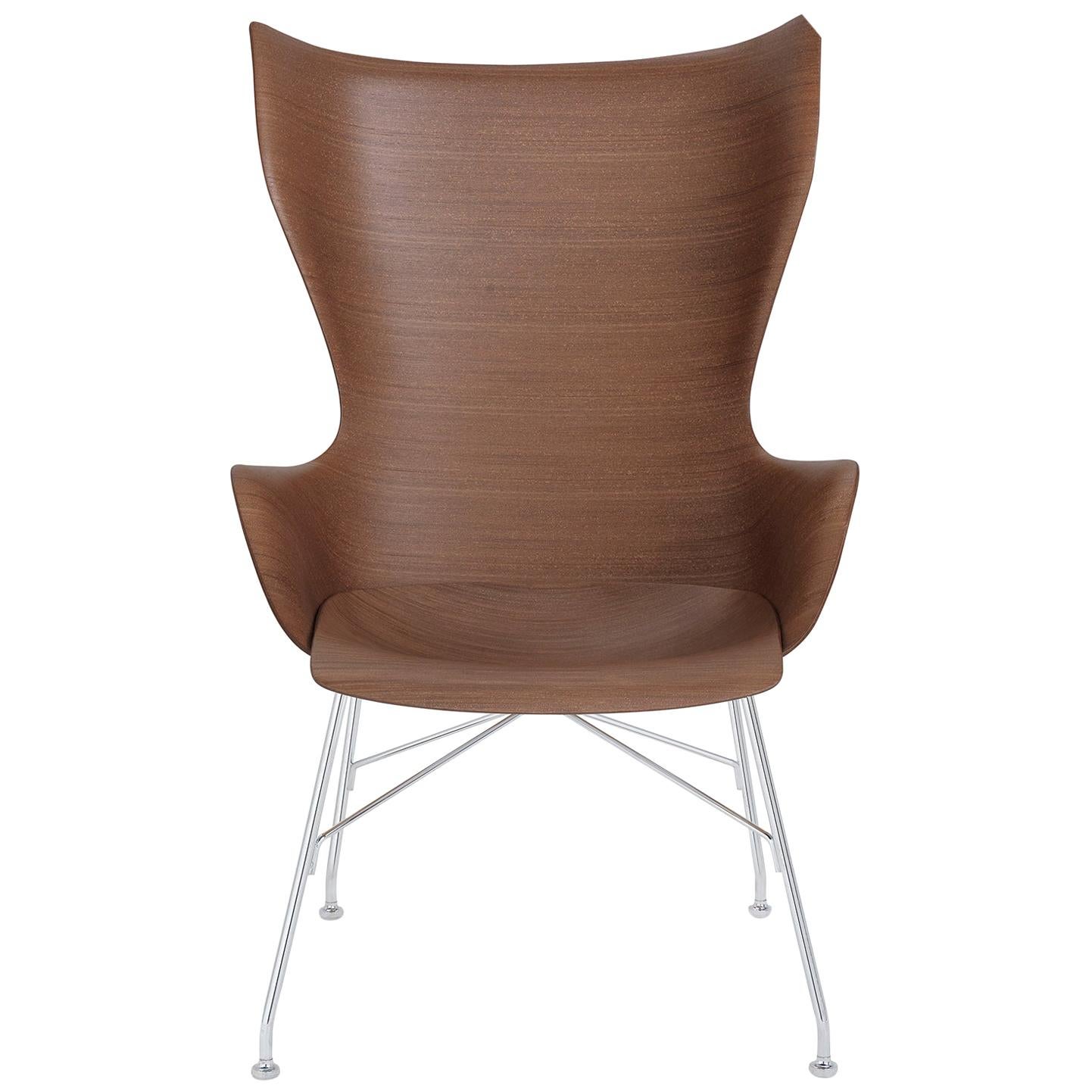 Kartell K-wood Arm-Chair by Philippe Starck in Dark Wood Chrome For Sale