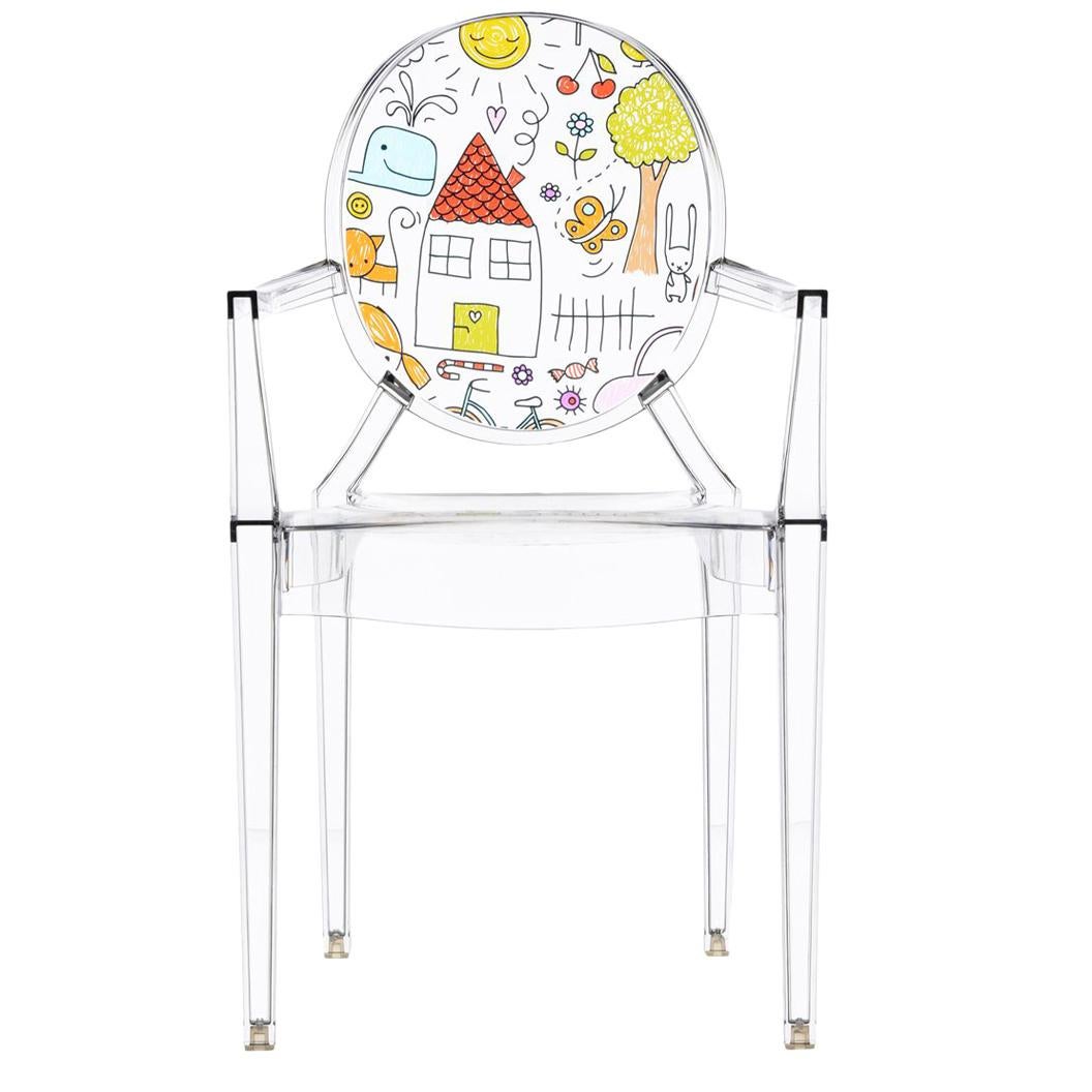 Kartell Lou Lou Children's Ghost Chair in Crystal Drawings by Philippe Starck