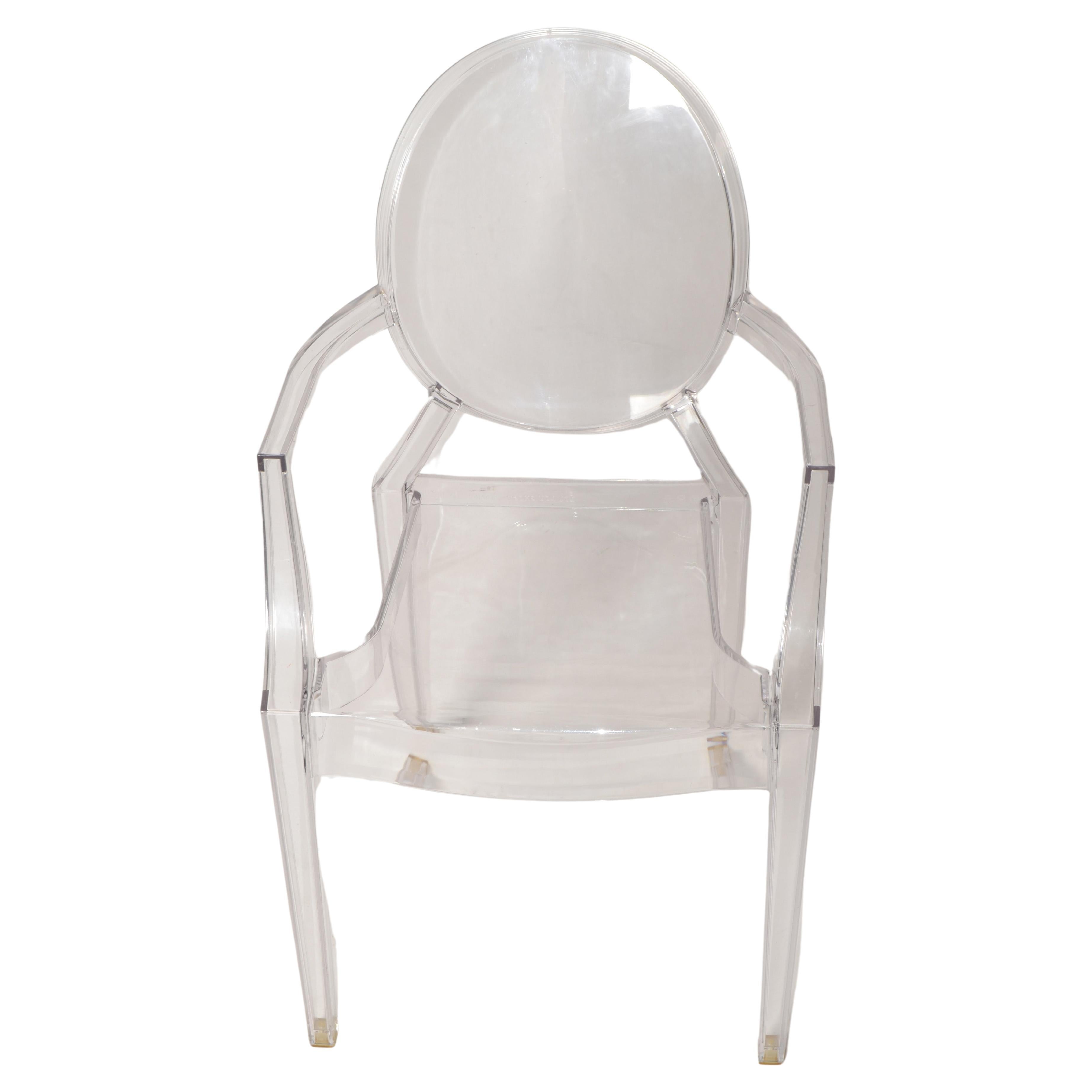 We offer the Vintage Classic Lou Lou Kartell Ghost Chair for Kids in transparent Plastic. Philippe Starck's Lou Lou Ghost vintage Armchair for the fun world of Kids. Made by Kartell Italy in the late 1980s.
Maker's Marked at the back of the seat.
In