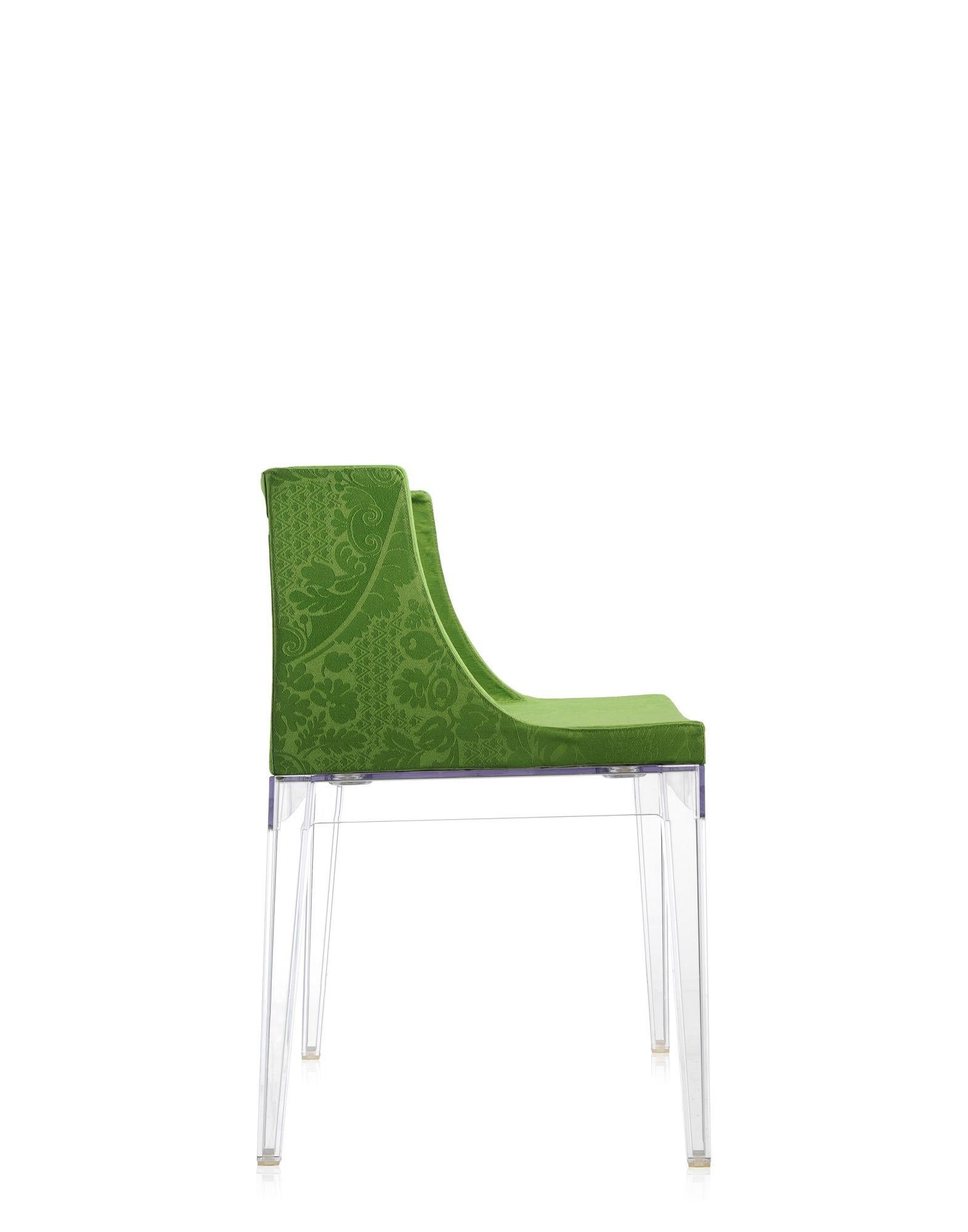 Italian Kartell Mademoiselle Chair by Philippe Starck in Green Damask For Sale