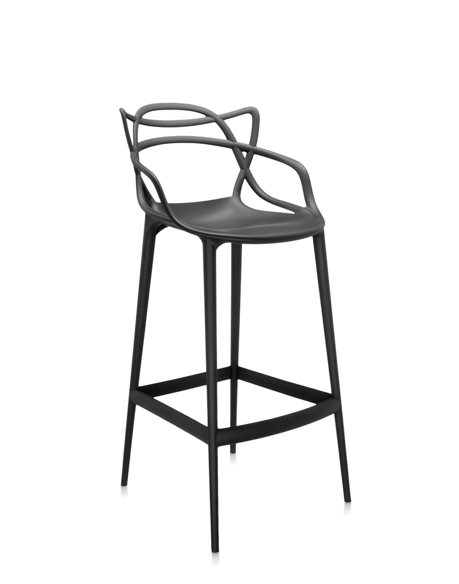 Kartell also offers a stool version of the Masters chair, winner of the Good Design Award 2010 and the Red Dot Award 2013, and a worldwide best seller. The legs are lengthened and the seat is shrunk, but the frame's unmistakable graphic look,