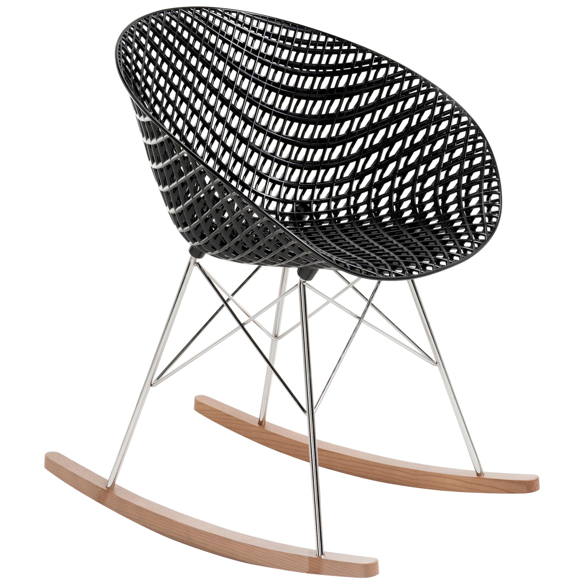 Kartell Smatrik Rocking Chair in Black with Chrome Legs by Tokujin Yoshioka