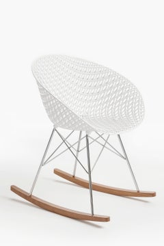 Set 2Kartell Smatrik Rocking Chair in White with Chrome Legs by Tokujin Yoshioka