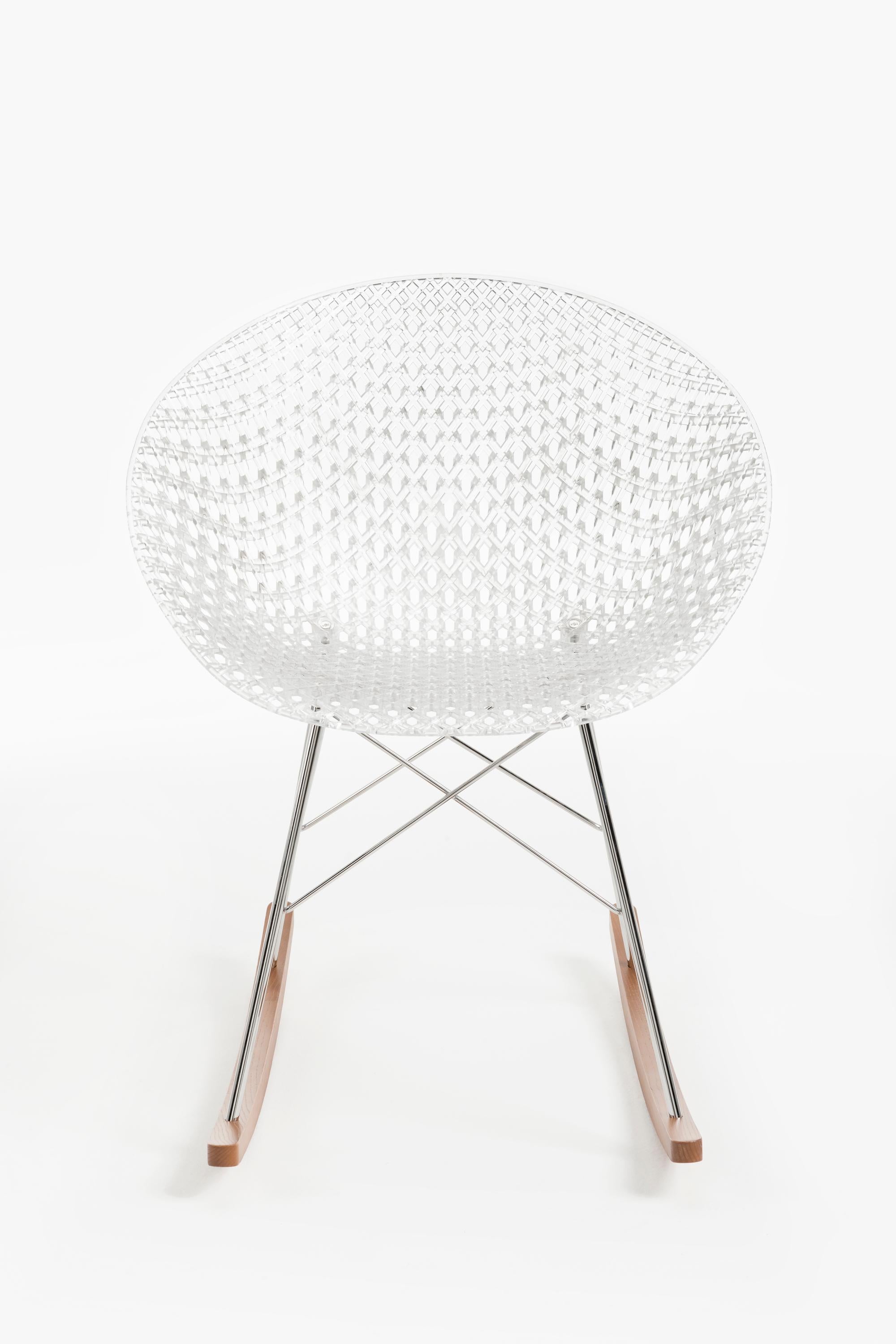 Modern Set 2Kartell Smatrik Rocking Chair in White with Chrome Legs by Tokujin Yoshioka For Sale
