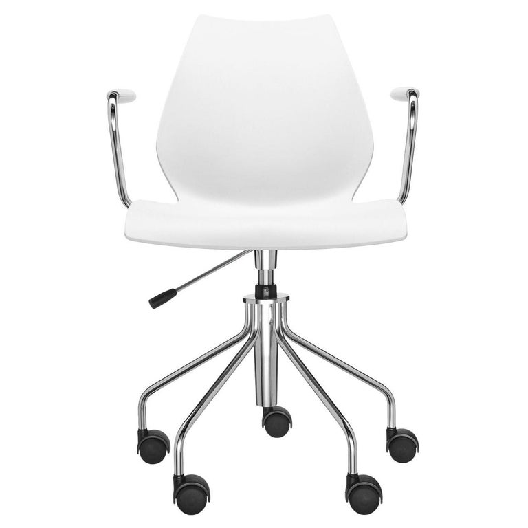 Kartell Maui Swivel Chair Adjustable in Zinc White by Vico Magistretti For Sale
