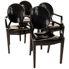 Kartell Mid Century Black Acrylic Ghost Dining Chairs, Set of 4