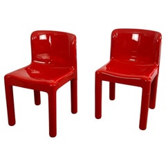 Vintage Kartell Model 4875 Chair in Glossy Red - Carlo Bartoli 70s Design - Set of 2