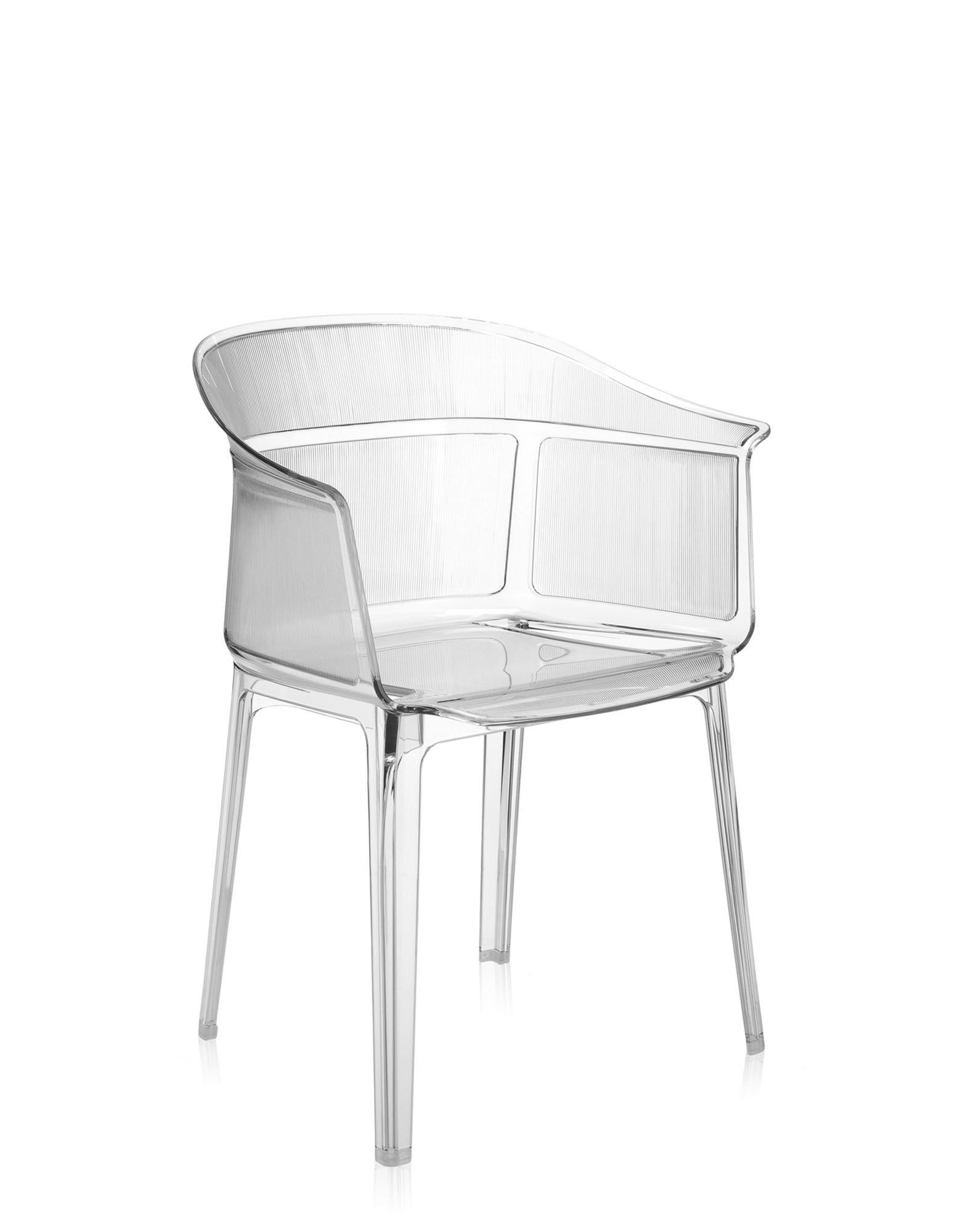 Papyrus is a remake of the archetypal antique rush chair, from a time when chair structures were decisive and strong. This chair combines a translucent support with a slender vertical pebbling, running along the entire outside of the rounded