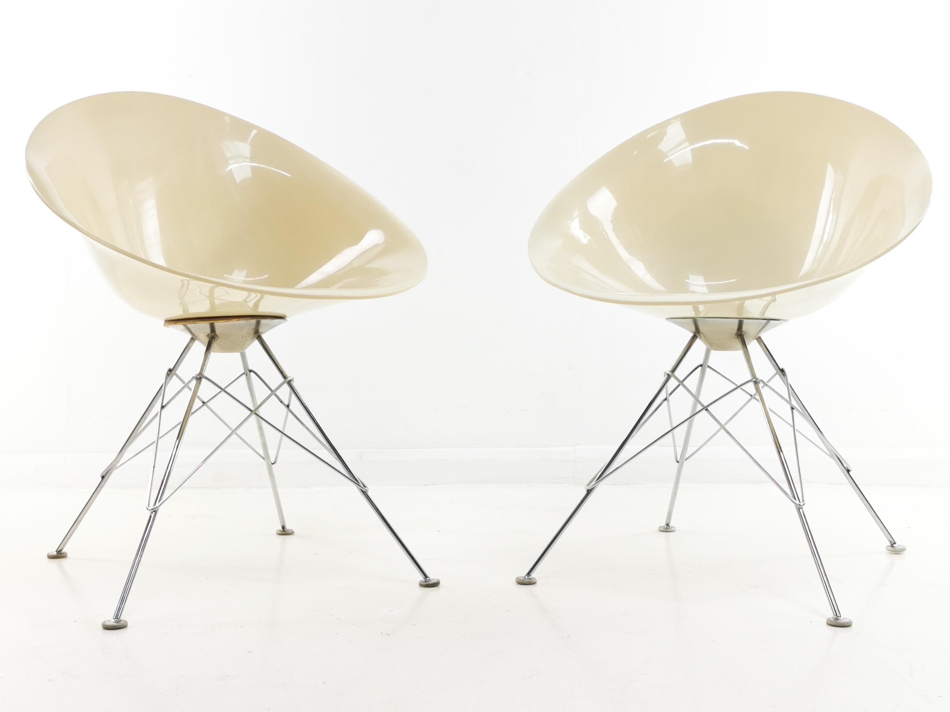 Mid-Century Modern Kartell Philippe Starck Eros Lucite and Chrome Chairs, Midcentury