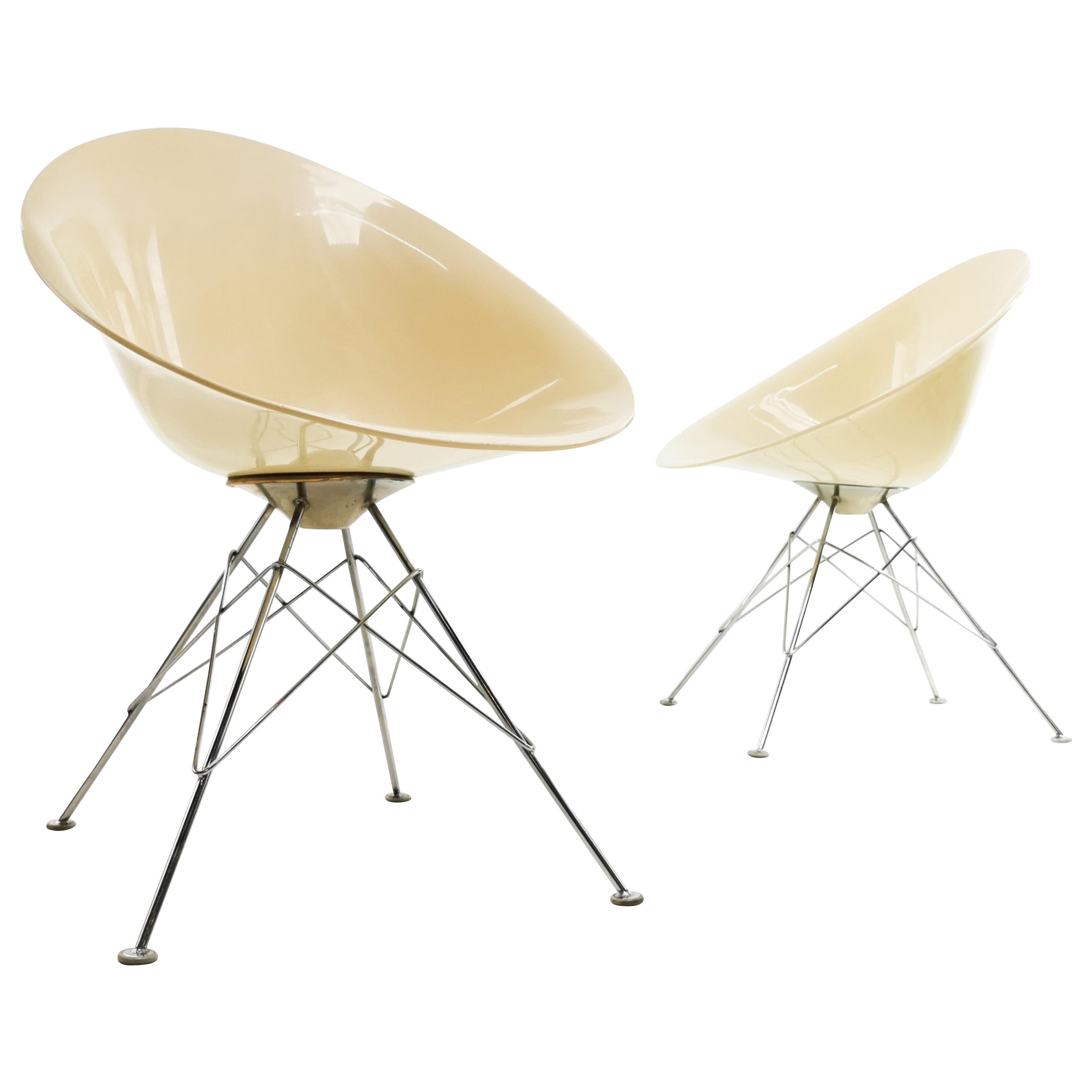 Kartell Philippe Starck Eros Lucite and Chrome Chairs, Midcentury