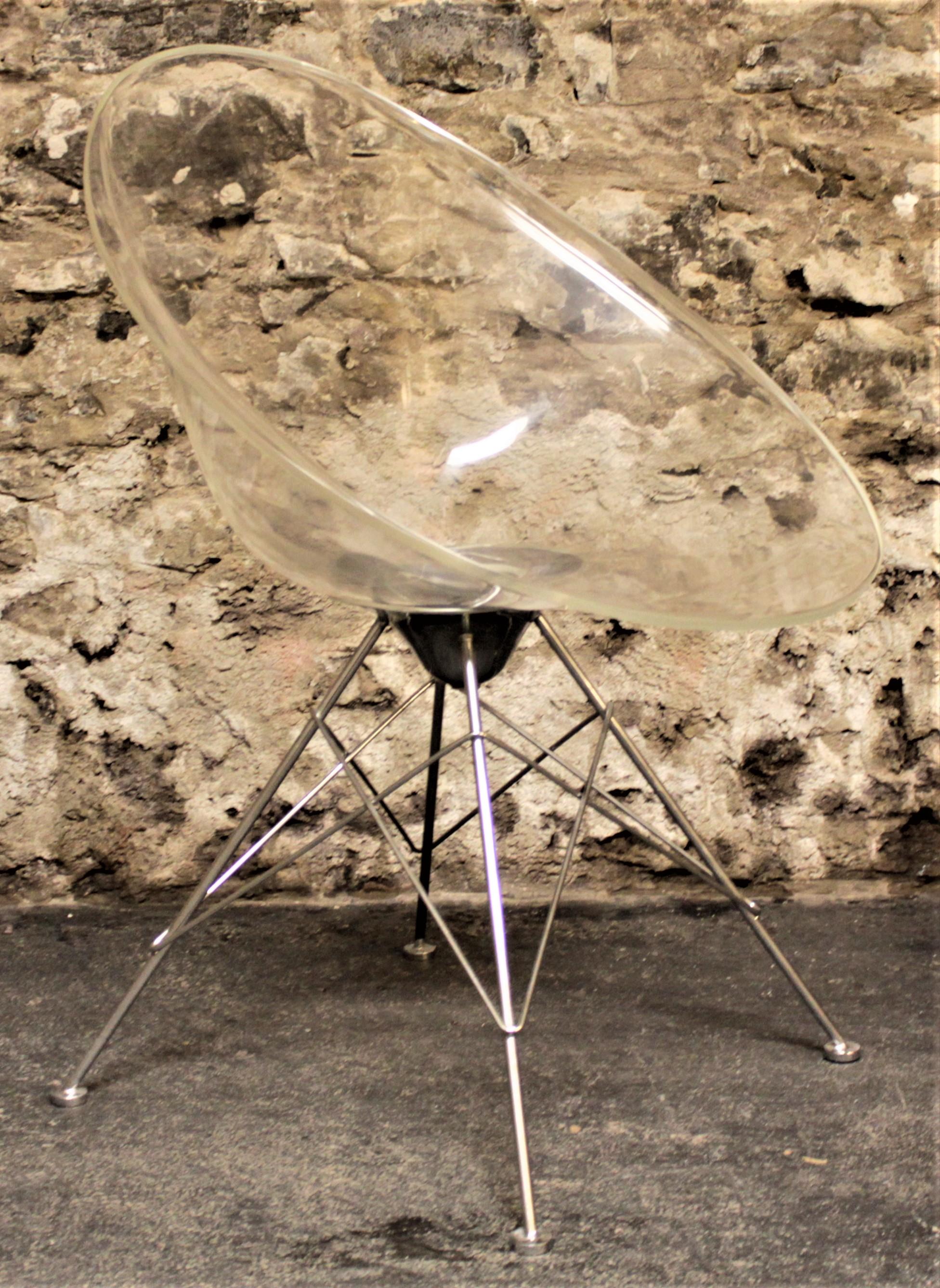 This clear or ghost Lucite lounge chair is unsigned but being attributed to Philippe Starck who designed these 
