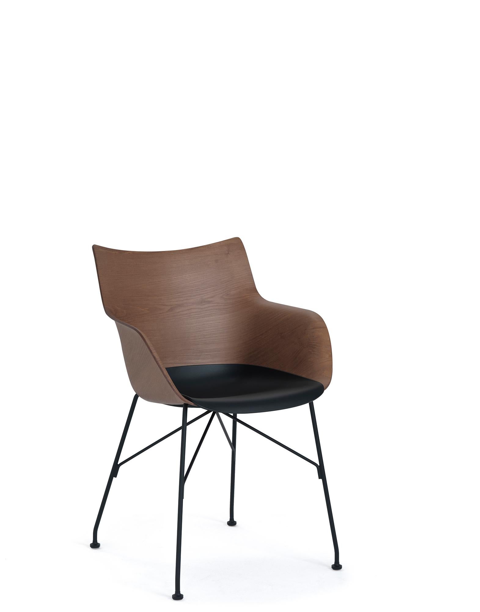 Contemporary Kartell Q-Wood Arm Chair by Philippe Starck in Dark Wood Black For Sale
