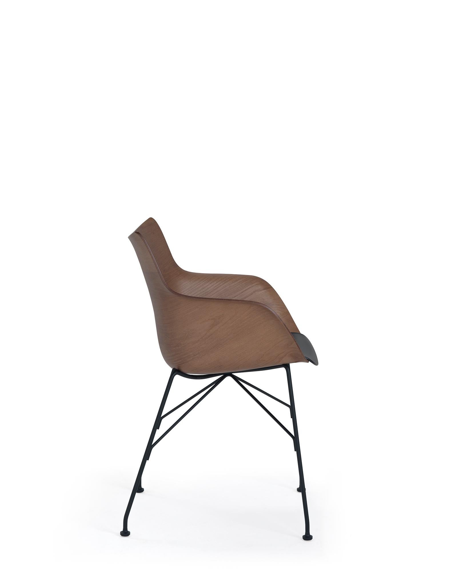 Leather Kartell Q-Wood Arm Chair by Philippe Starck in Dark Wood Black For Sale