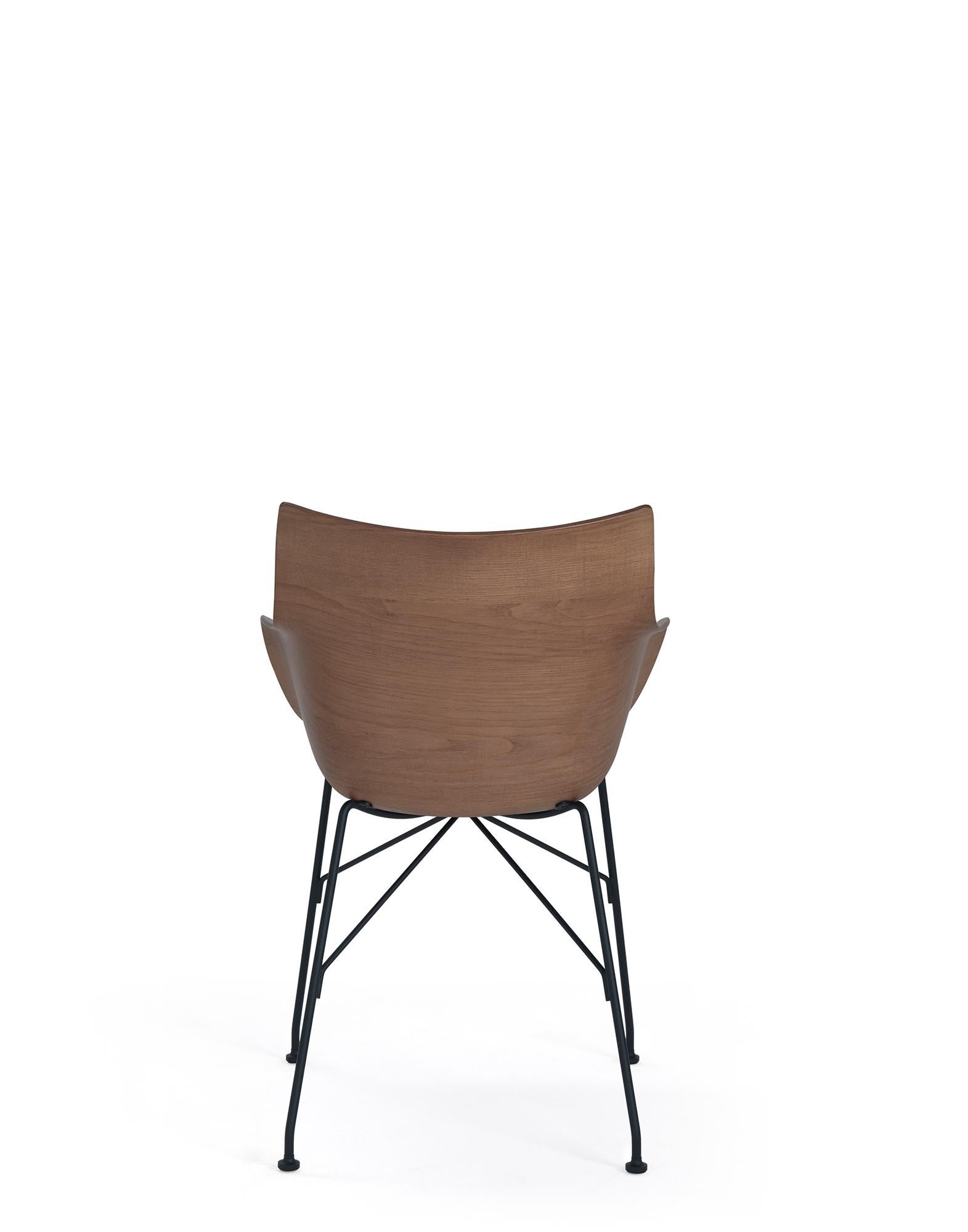 Kartell Q-Wood Arm Chair by Philippe Starck in Dark Wood Black For Sale 1
