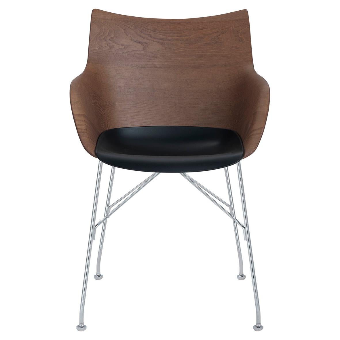 Kartell Q-Wood Arm Chair by Philippe Starck in Dark Wood Black For Sale