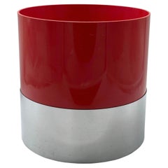 Kartell Red and Chrome Waste Paper Basket, Italy, 1970s