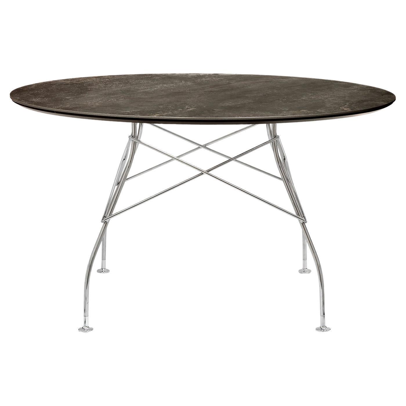 Kartell Round Glossy Table in Aged Bronze Chrome Frame by Antonio Citterio For Sale