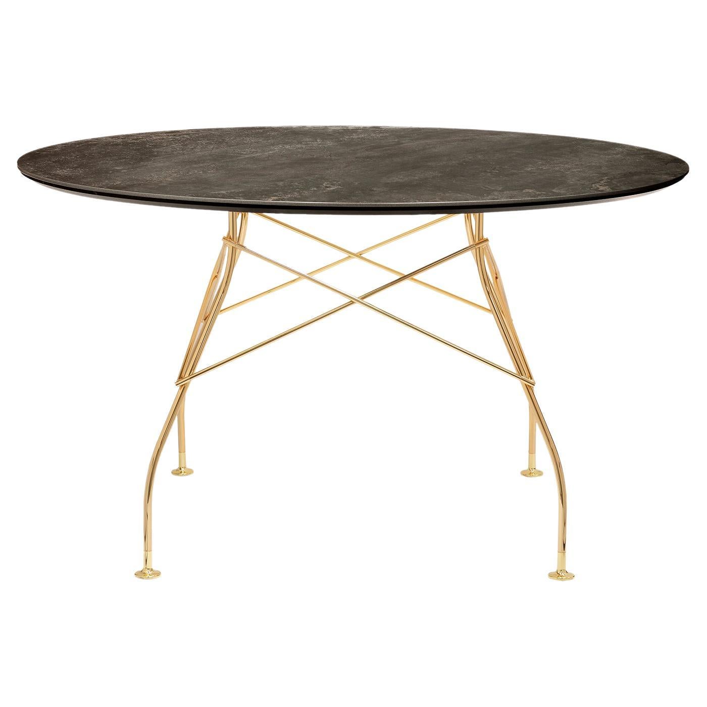 Kartell Round Glossy Table in Aged Bronze Marble by Antonio Citterio For Sale