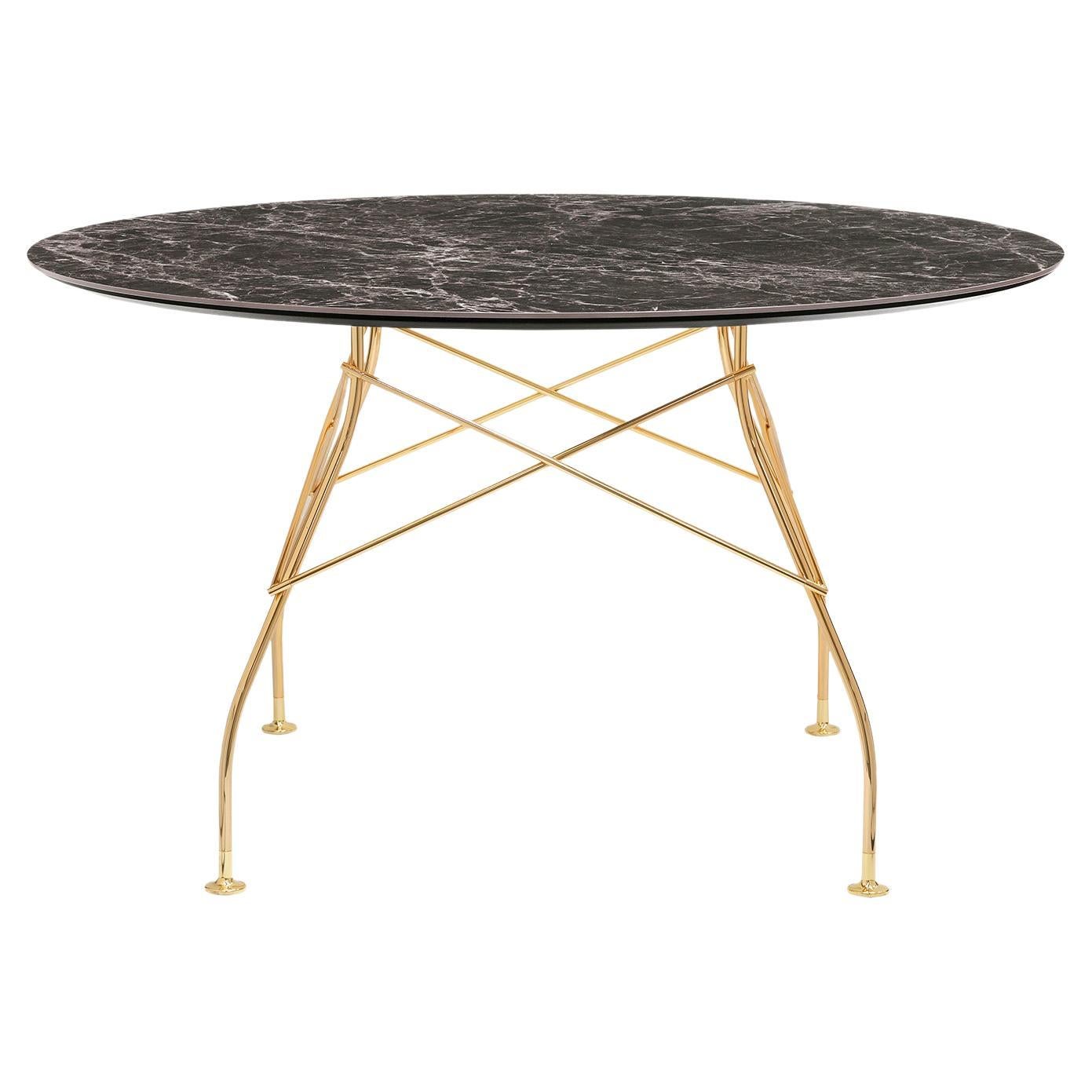 Kartell Round Glossy Table in Brown Emperador Marble by Antonio Citterio