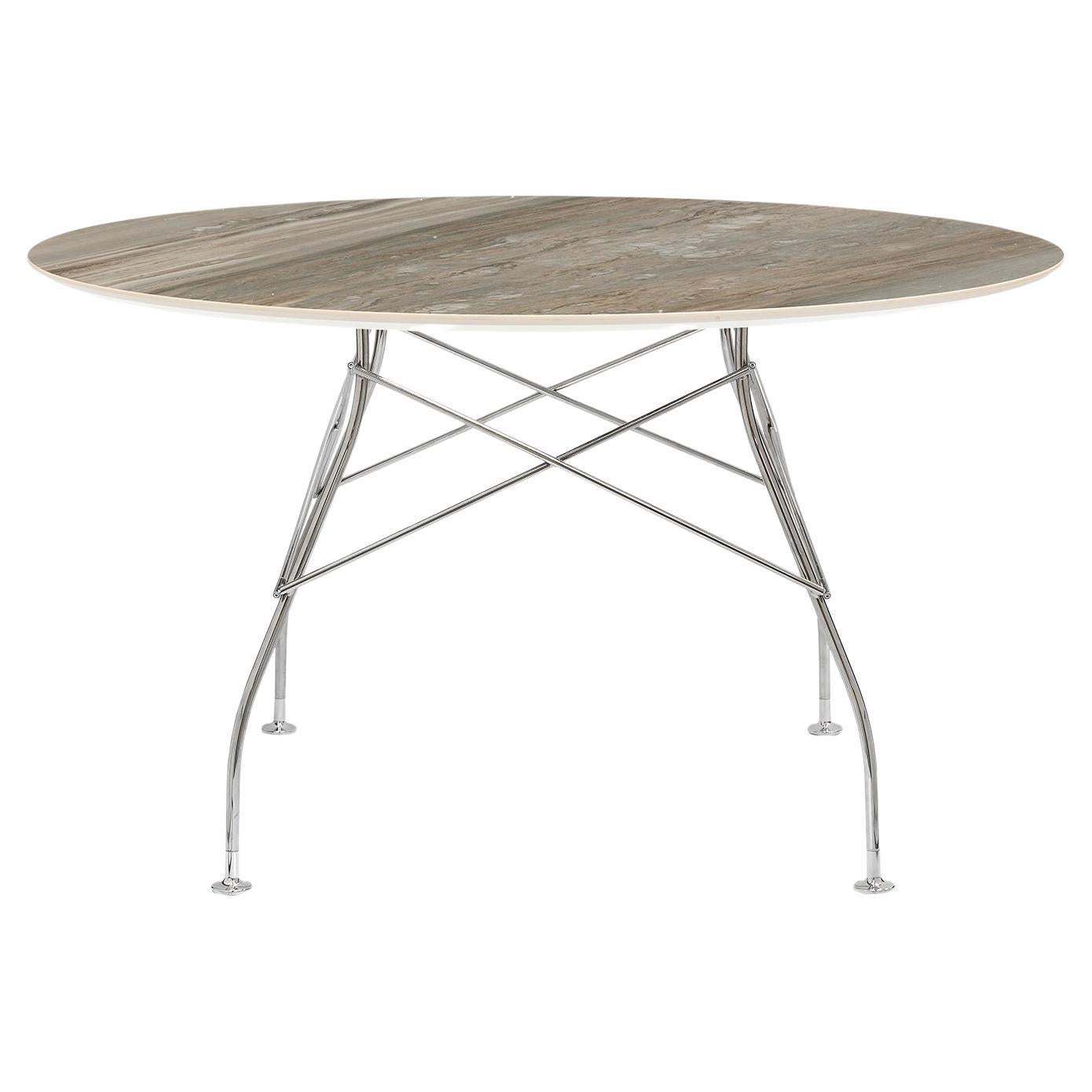 Kartell Round Glossy Table in Tropical Grey Chrome Frame by Antonio Citterio For Sale