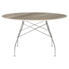 Kartell, runder glänzender Tisch mit tropischem grauem Chromrahmen von Antonio Citterio