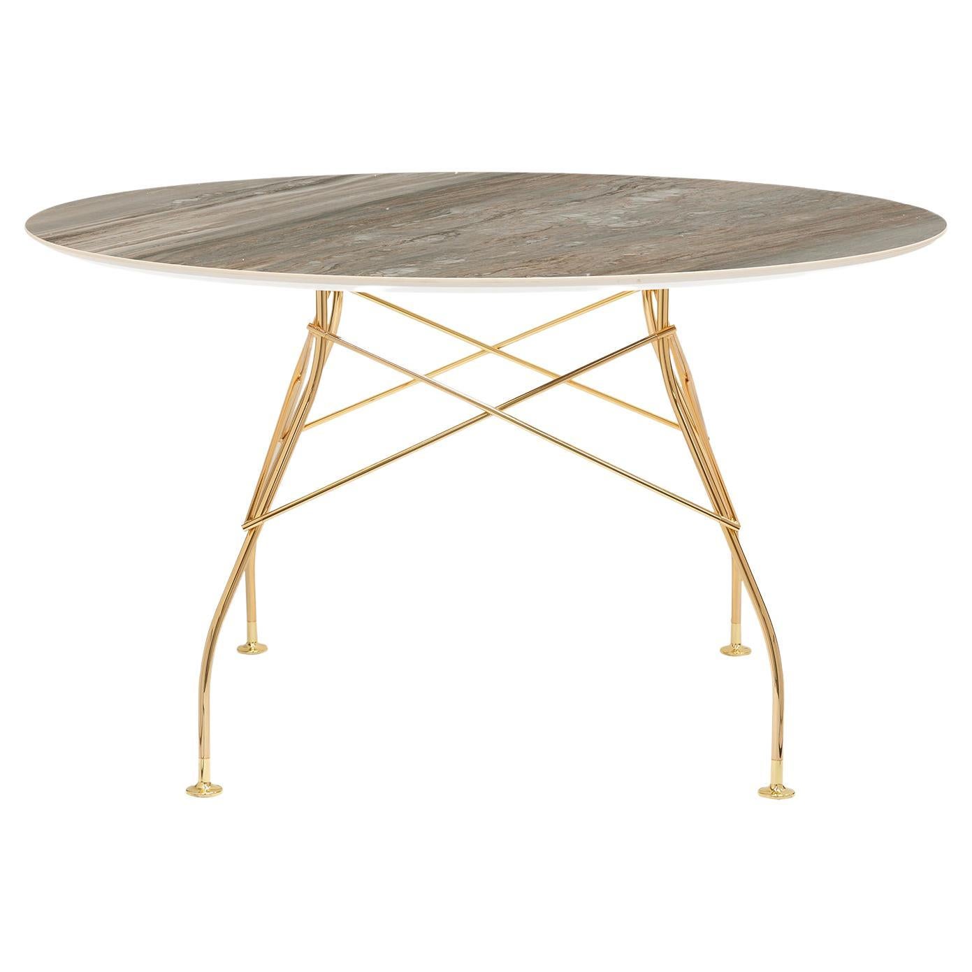 Kartell Round Glossy Table in Tropical Grey Marble by Antonio Citterio