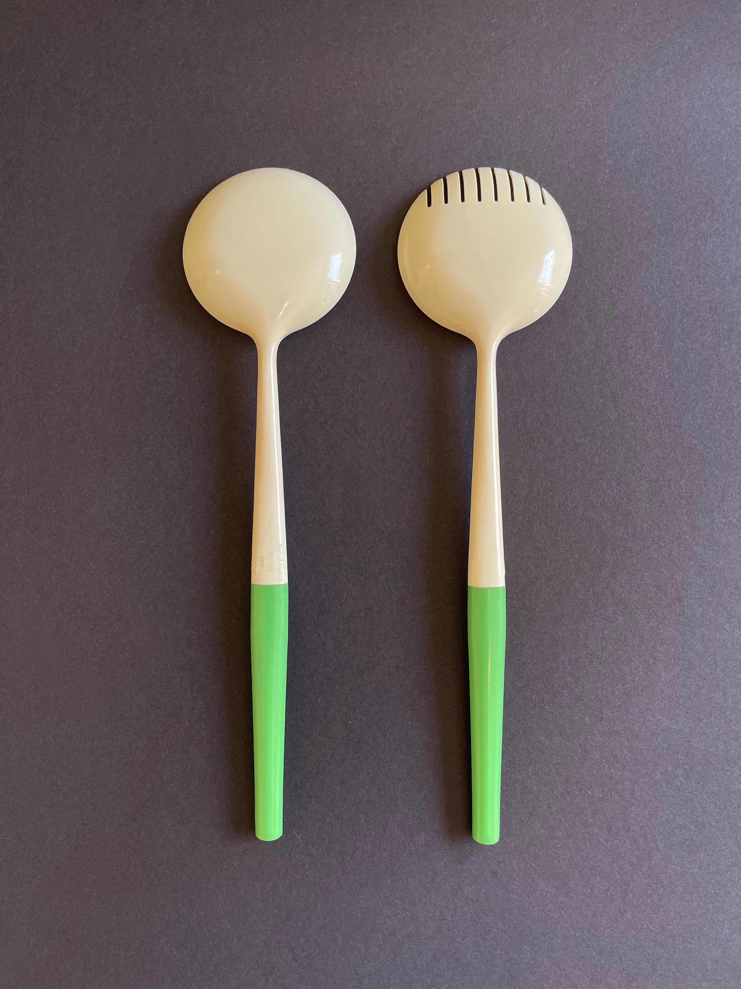 Mid-Century Modern Kartell Salad Spoon & Fork Casalinghi, 1958 Design, Gino Colombini, Milan, Italy For Sale