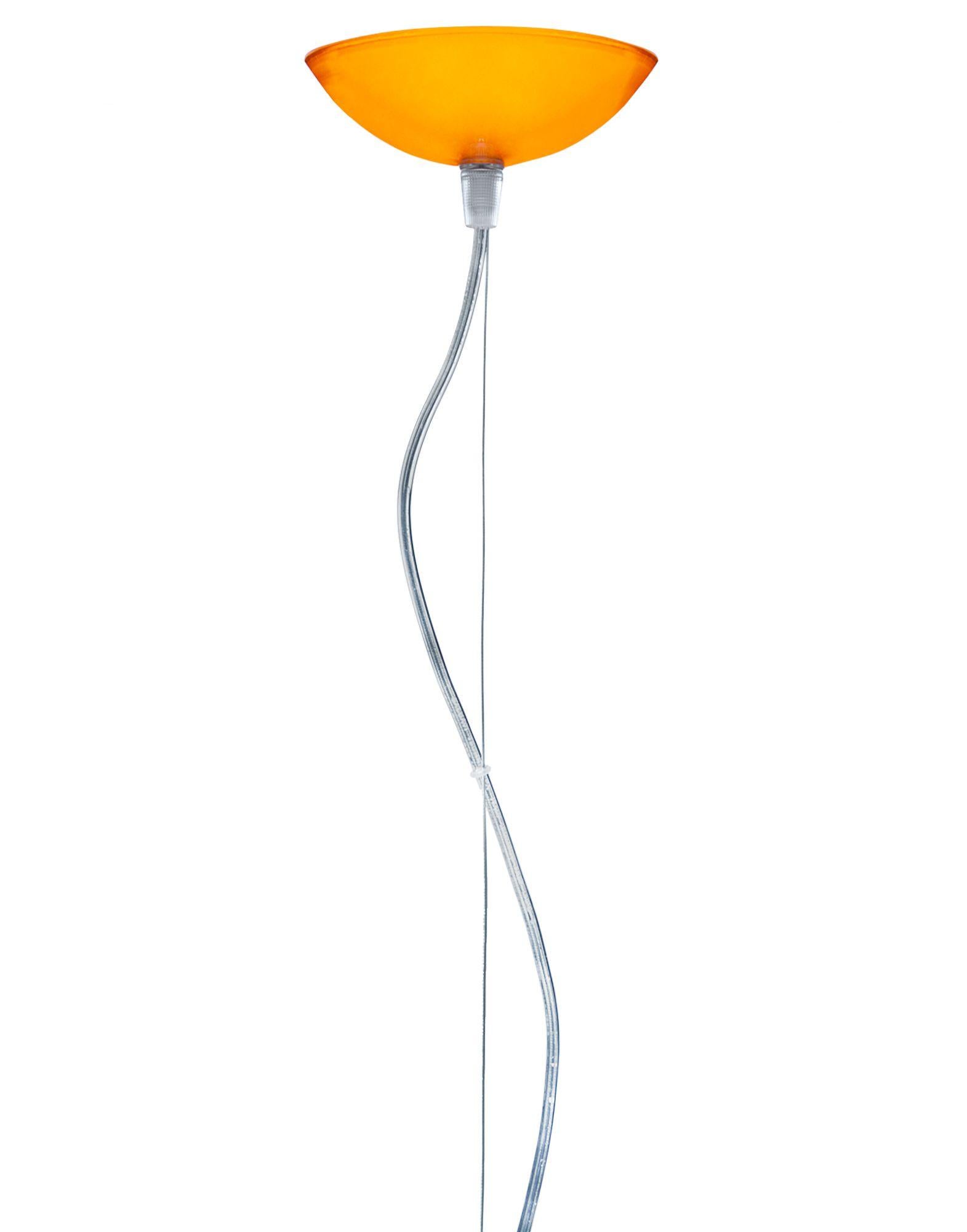 Lampe suspendue FL/Y de petite taille en orange. Il s'agit d'une collection de lampes suspendues conçue par Ferruccio Laviani en 2002.

Dimensions : Hauteur de l'abat-jour : 11 po ; Diamètre : 15 po ; Poids unitaire : 1,08 kg. Fabriqué en : PMMA.
