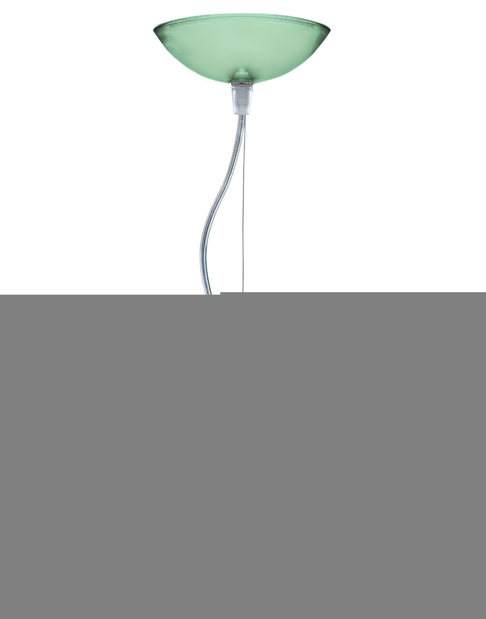 Suspension FL/Y de petite taille en vert Sage. Il s'agit d'une collection de lampes suspendues conçue par Ferruccio Laviani en 2002.

Dimensions : Hauteur de l'abat-jour : 11 po ; diamètre : 15 po ; poids de l'unité : 1,08 kg. Fabriqué en : PMMA.