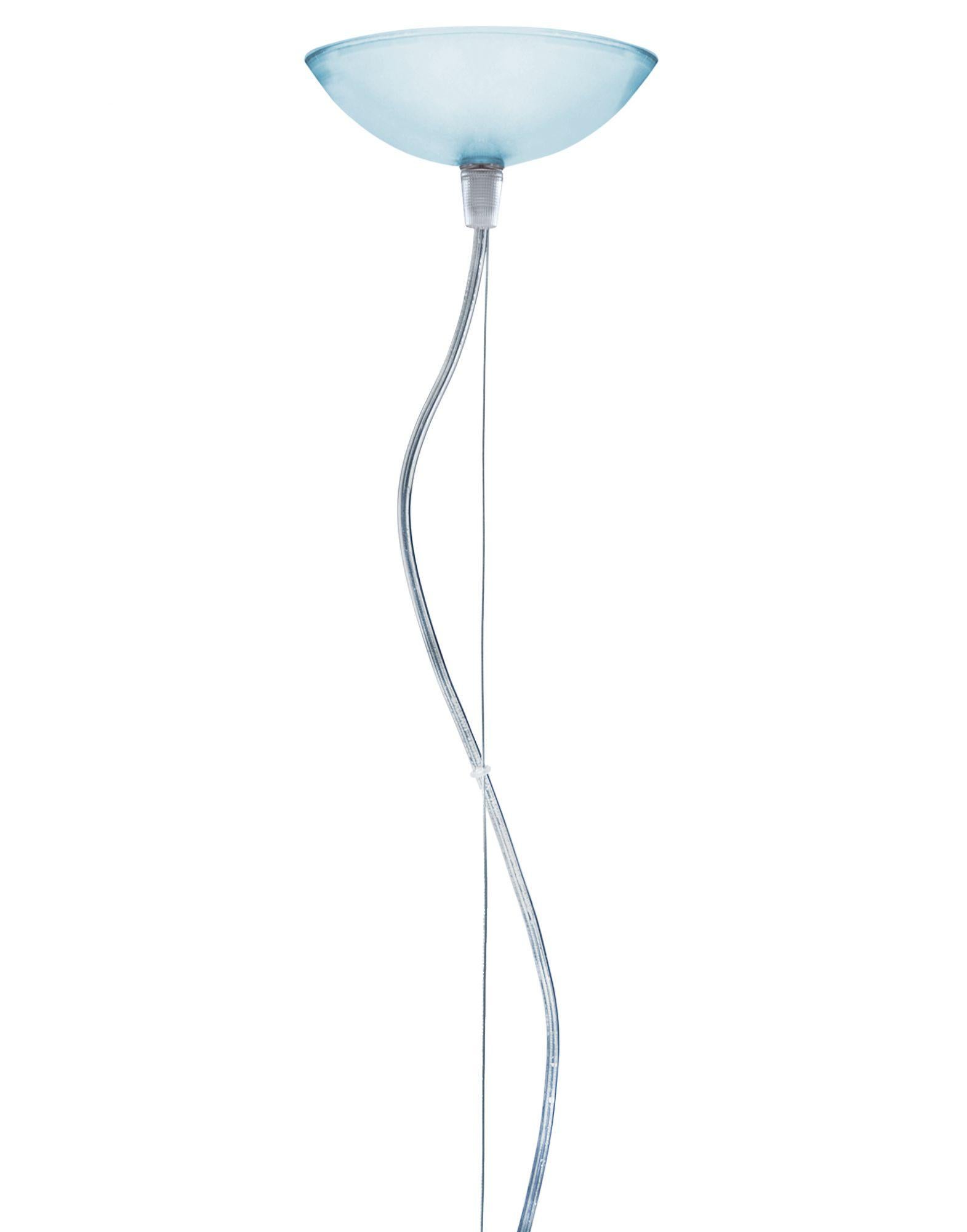 FL/Y pendant light small in sky blue. It is a collection of pendant lamps designed by Ferruccio Laviani in 2002.

Dimensions: Shade height: 11 in.; Diameter: 15 in.; Unit weight: 1.08 kg. Made of: PMMA. Assembly required. Voltage: 120. Cord length