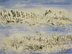 Group of fish in Water, Watercolor on paper, Blue, Grey by K.C. Pyne "In Stock"