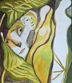 „Intrigue“, Aquarell, Acryl auf Leinwand von Kartick Chandra Pyne, „auf Lager“