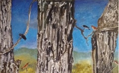 Landscape, Oil on Canvas, Black, Blue, Red by Modern Indian Artist "In Stock"