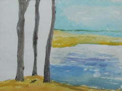 Paesaggio, Acquerello su carta, Blu, Marrone, Giallo di Artista moderno "In magazzino"