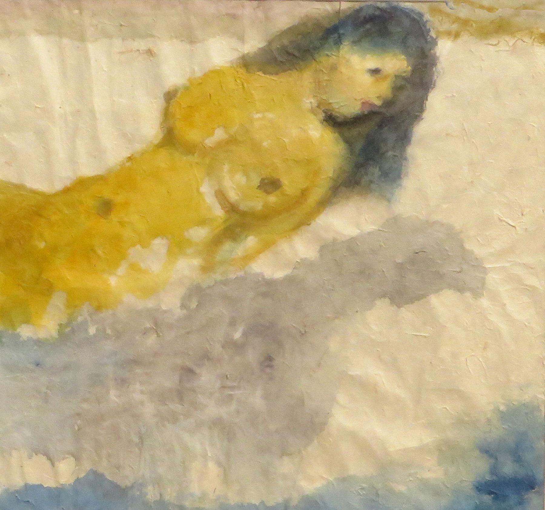 Nude Woman Bathing, Reclining, Watercolor, Blue, Yellow by K.C. Pyne 