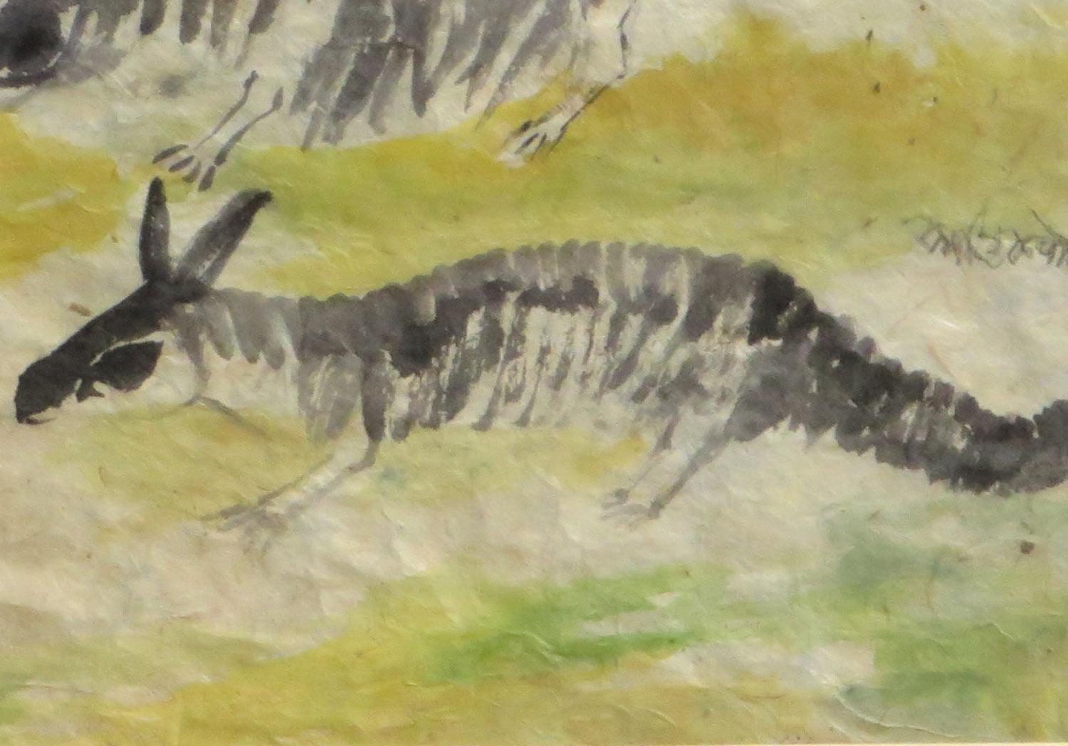 squirrels, Watercolor on Rice paper, Brown, Green, Yellow by K.C. Pyne